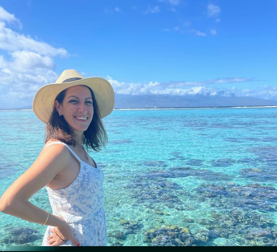 Lisa Rubin Reich enjoying a beautiful turquoise-water destination